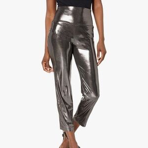 Norma Kamali Gunmetal Metallic Cropped Cigarette Pants